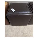 BROWN FAUX LEATHER STORAGE OTTOMAN W/ REVERSIBLE