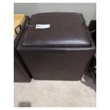 BROWN FAUX LEATHER STORAGE OTTOMAN W/ REVERSIBLE