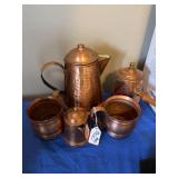 5PC GREGORIAN COPPER HAMMERED COFFEE & TEA