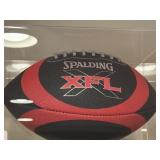 SPALDING XFL FOOTBALL IN DISPLAY CASE