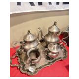 VTG 5PC SILVER ON COPPER TEA SERVICE SET