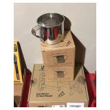 (2) JACOB BROMWELL CLASSIC TIN CUPS & (1) MOUNTING