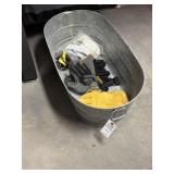 (7) PAIRS OF WORK GLOVES IN A STEEL UTILITY TUB