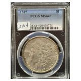 1887 MORGAN SILVER DOLLAR - PCGS: MS64+