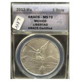 2013-Mo MEXICO 1 OZ LIBERTAD COIN - ANACS: MS70