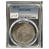 1881-O MORGAN SILVER DOLLAR - PCGS: MS63