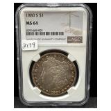 1880-S MORGAN SILVER DOLLAR - NGC: MS64