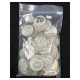 (70) 1964 (90%) SILVER KENNEDY HALF DOLLARS