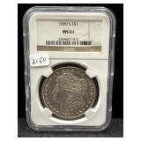 1890-S MORGAN SILVER DOLLAR - NGC: MS61