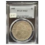 1885 MORGAN SILVER DOLLAR - PCGS: MS63