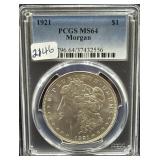 1921 MORGAN SILVER DOLLAR - PCGS: MS64