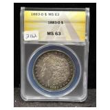 1883-O MORGAN SILVER DOLLAR - ANACS: MS63