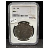 1887 MORGAN SILVER DOLLAR - NGC: MS63
