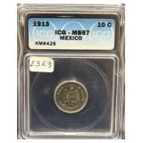 1913 MEXICO 10 CENTAVOS  - 80% SILVER - 2.5 GRAMS