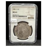1881-S MORGAN SILVER DOLLAR - NGC: MS63