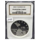2005-P MARINES SILVER DOLLAR - NGC GRADED: