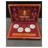 2008 BEIJING 4 SILVER COIN SET - WOODEN DISPLAY