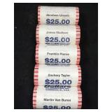 (5) $25 BANK ROLLS OF PRESIDENTIAL DOLLARS -