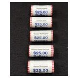 (5) $25 BANK ROLL OF PRESIDENTIAL DOLLARS -