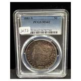 1881-S MORGAN SILVER DOLLAR - PCGS: MS62