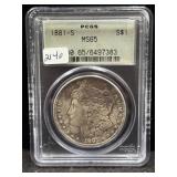 1881-S MORGAN SILVER DOLLAR - PCGS: MS65