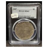 1887 MORGAN SILVER DOLLAR - PCGS: MS63
