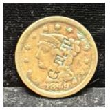 1849 BRAIDED HAIR LARGE CENT - G.T.T. STAMPED