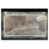 SS TILAWA 1942 - 10 OZ .999 FINE SILVER BAR -