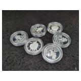 (6) LIBERTY SILVER ROUNDS: (4) 1/4 OZ & (2) 1/5 OZ
