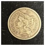 1867 TYPE 4 III CENT NICKEL