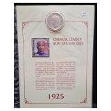 1925-P PEACE SILVER DOLLAR W/HISTORY PAGE AND COA