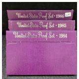 (3) U.S. MINT PROOF SETS: 1984 - 1986