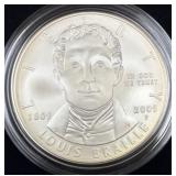 2009 LOUIS BRAILLE BICENTENNIAL UNC SILVER DOLLAR
