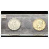 1964 KENNEDY HALF DOLLAR AND 1965 TURKISH 2 1/2