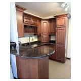 U shape, kitchen cabinets, and sink and faucet