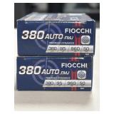 100 RDS FIOCCHI 380 AUTO AMMO 95 GRAIN FMJ
