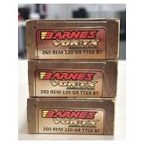60 RDS BARNES VOR-TX 260 REM AMMO 120 GRAIN