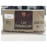 50 RDS FIOCCHI 7.65 PARABELLUM AMMO 93 GRAIN
