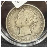 1874 NEWFOUNDLAND 50 CENT COIN - 92.5% SILVER -
