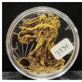 2008 1 OZ SILVER EAGLE W/ GOLD GUILDING