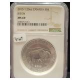 2015 CANADA 1-1/4 OZ FINE SILVER BISON NGC GRADED