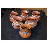 6 VINTAGE MEXICAN REDWARE POTTERY CUPS