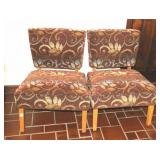 PAIR FLORAL ARMLESS ACCENT CHAIRS
