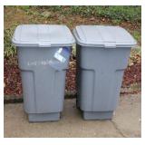 PAIR POLY ROLLING COVERED TRASH CANS