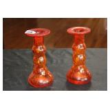 CRACKLE GLASS CANDLESTICK PAIR