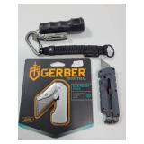 (2) GERBER UTILITY KNIVES, LEATHERMAN MINI MULTI