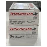 100 RDS WINCHESTER 9MM LUGER AMMO 147 GR FMJ