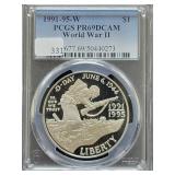 1991-95-W WWII SILVER DOLLAR PCGS: PR69 DCAM