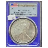2021 SILVER EAGLE TYPE 2 FIRST STRIKE - PCGS: MS70