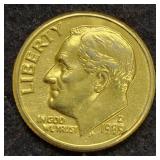 1989-D GOLD PLATED ROOSEVELT DIME